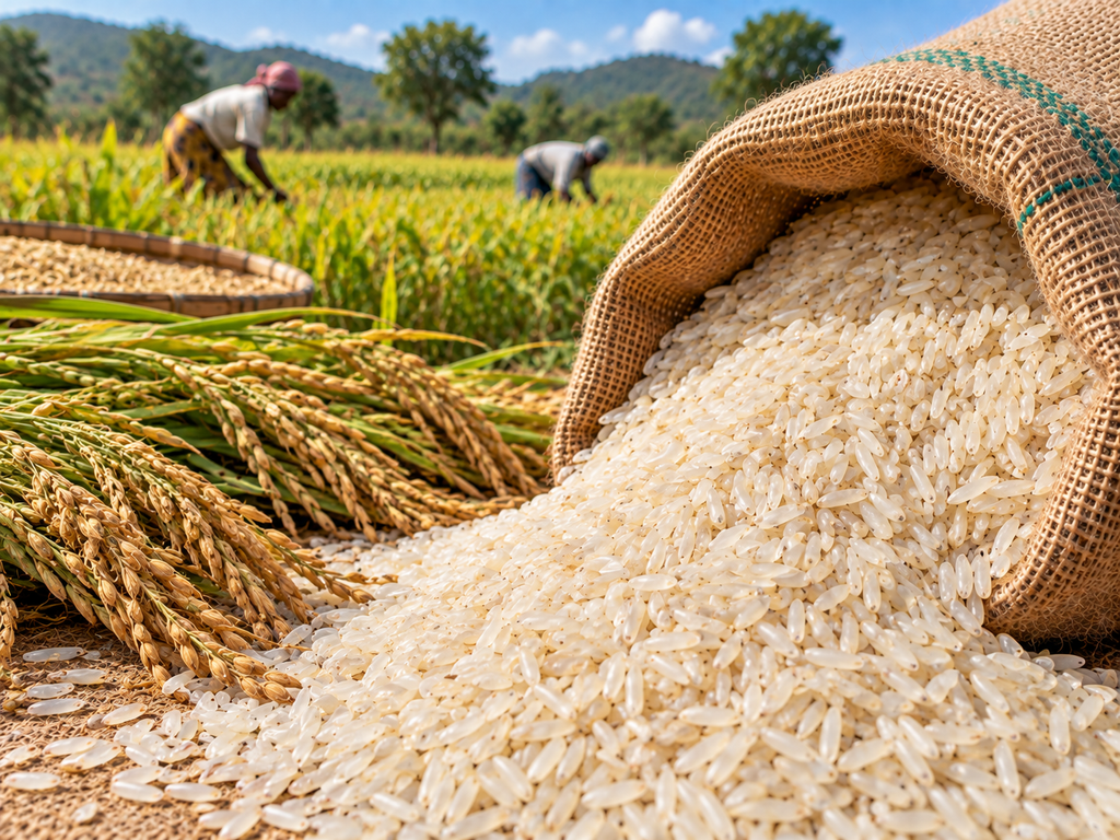 Rice grains displayed as an agricultural food commodity