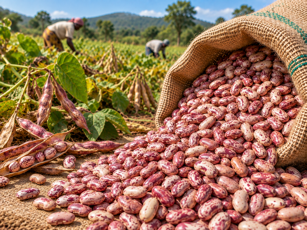 Assorted agricultural grains and beans displayed as food commodities