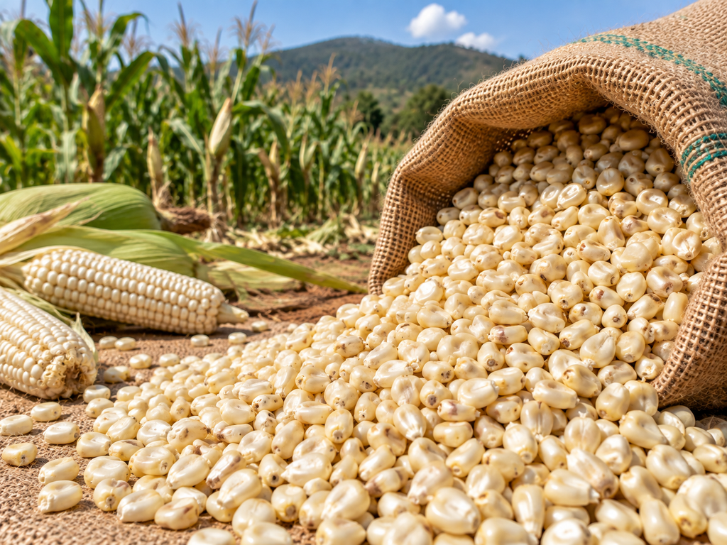 White maize grains displayed as an agricultural food commodity