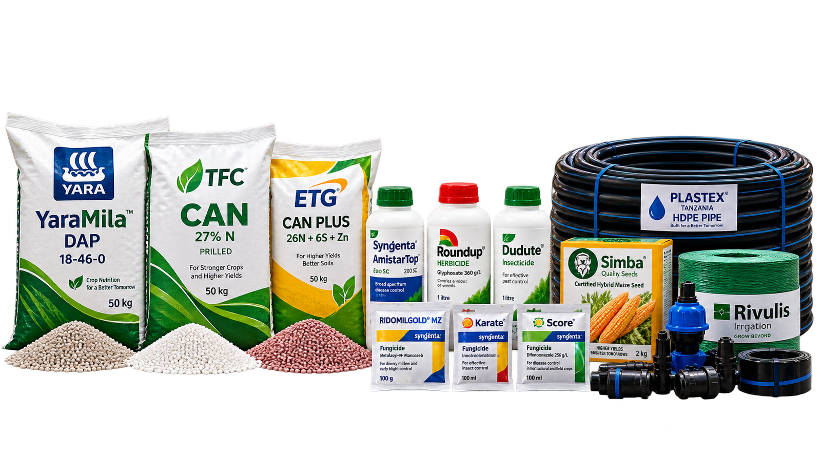 Agricultural farm inputs including fertilisers and crop protection products