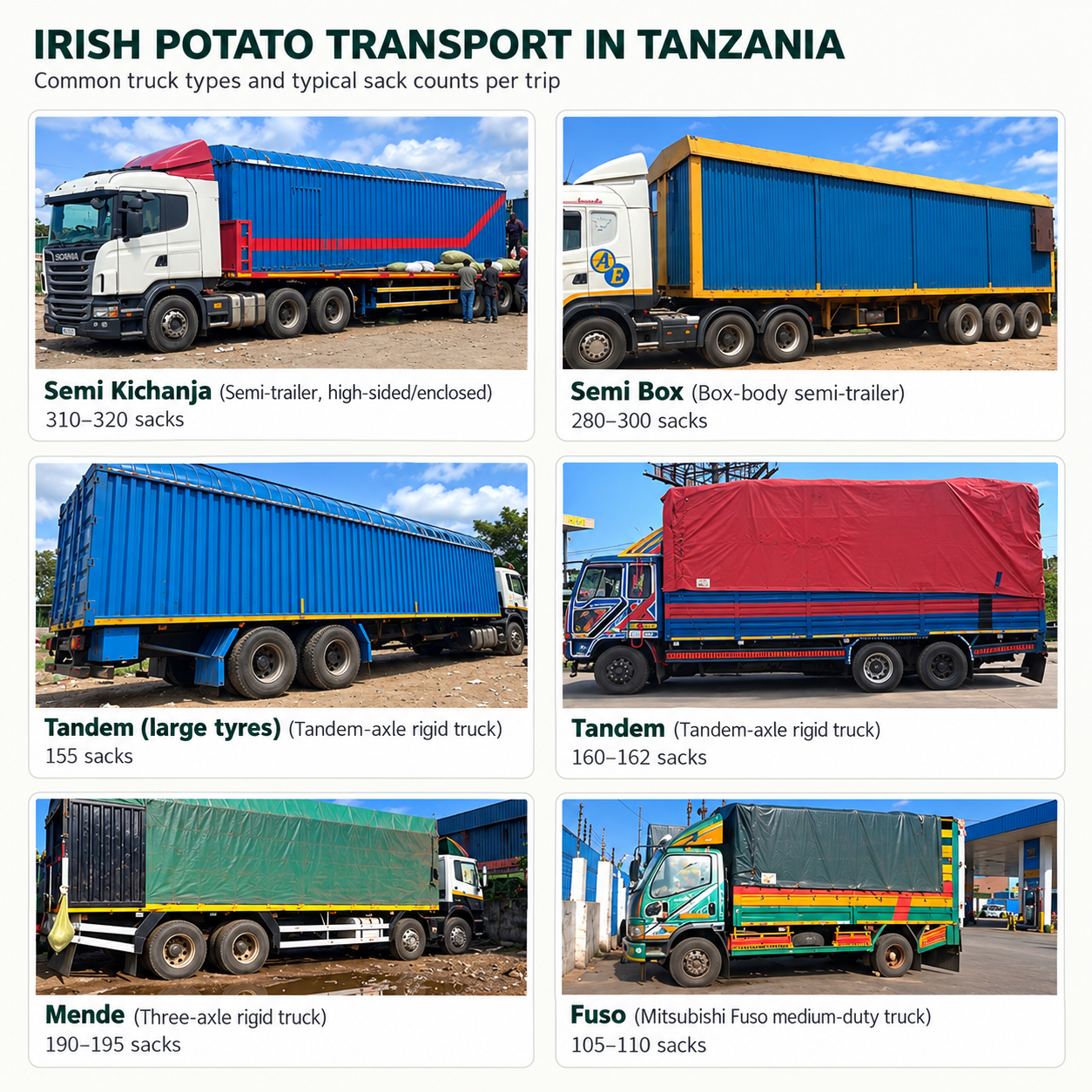 Irish Potato Transport in Tanzania: How Many Sacks Can Different Trucks Carry?